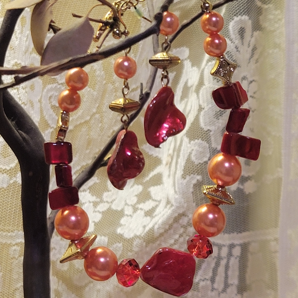 Vtg Chunky Bracelet & Earrings Hippy/Boho Style